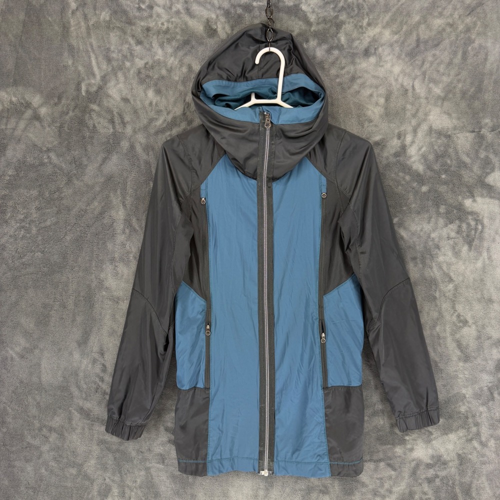 Lululemon Athletica Women 4 Blue Grey Colorblock Hooded Running Jacket Full Zip